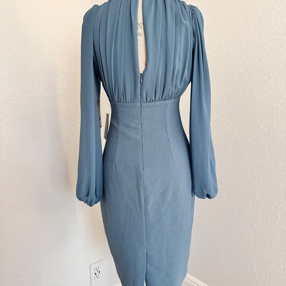 Vince Camuto Dusty Blue Chiffon V-Neck Crepe Dress Size 2 - Picture 4 of 7